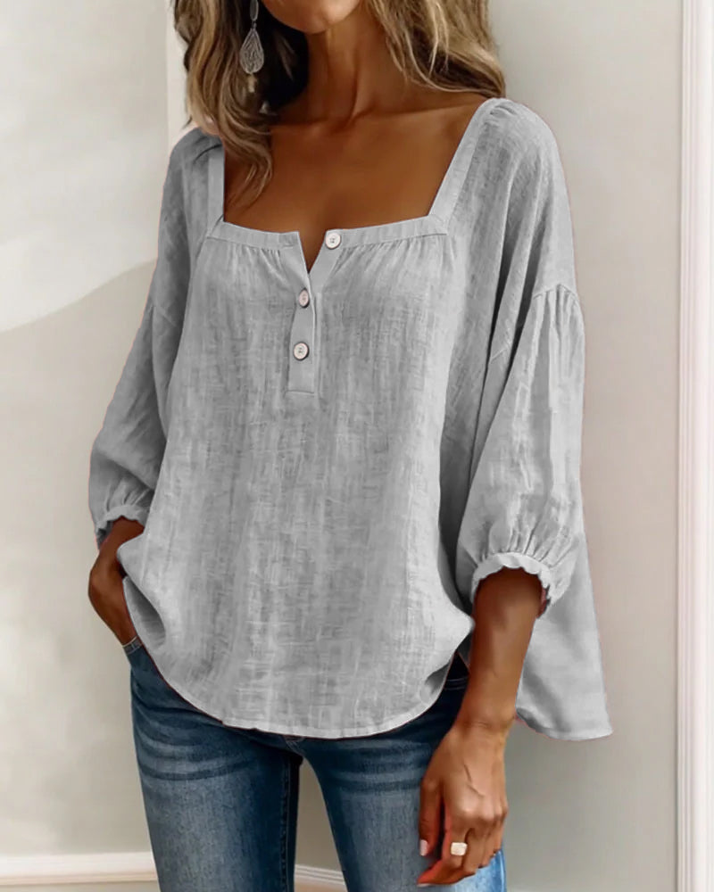 Layla - Square Neck Lantern Sleeve Shirt