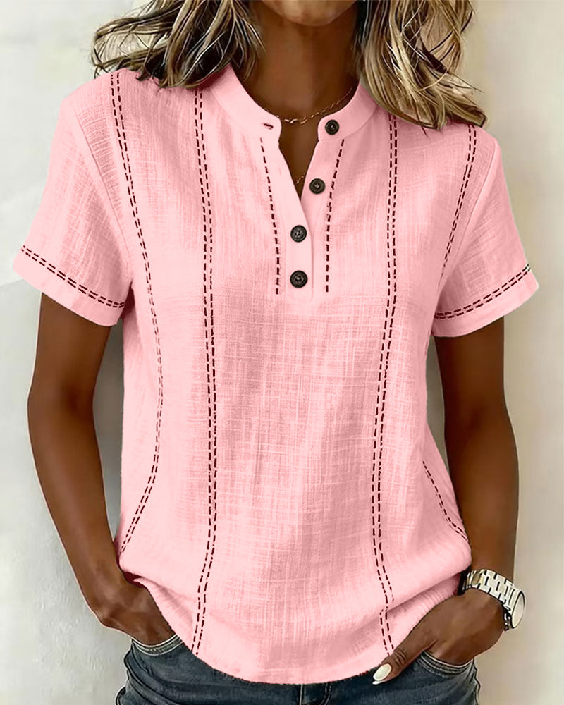 Lillian - Casual Button V-Neck T-Shirt