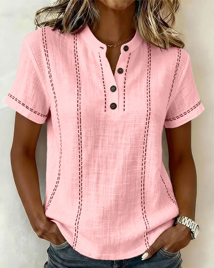Lillian - Casual Button V-Neck T-Shirt
