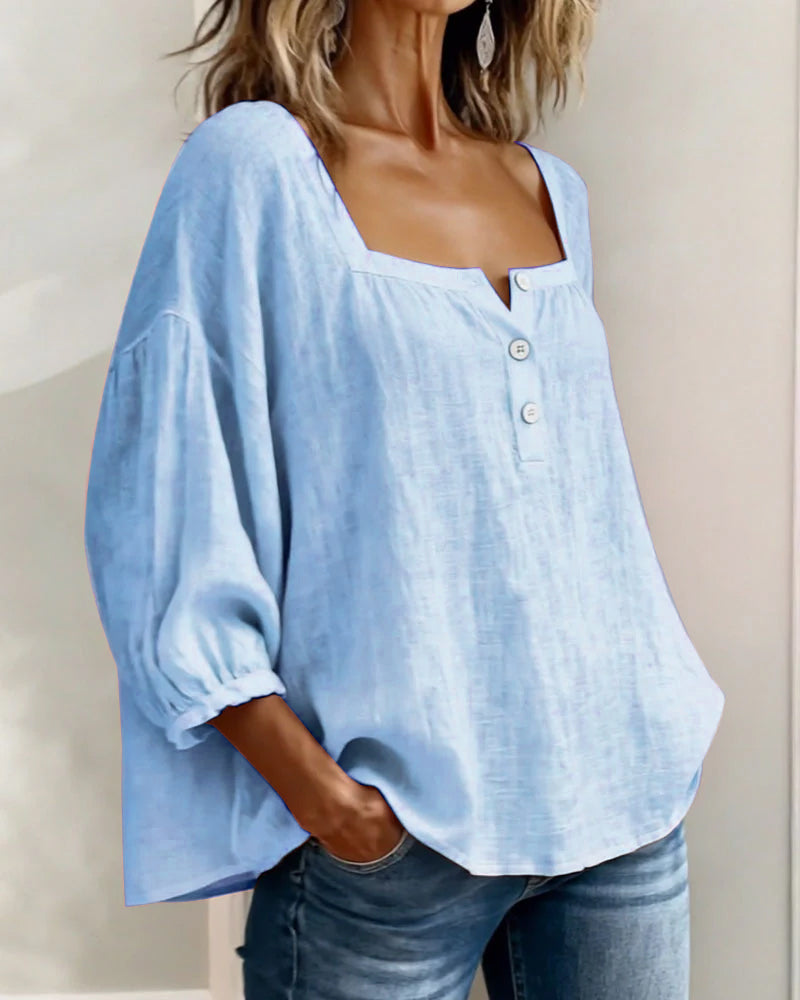Layla - Square Neck Lantern Sleeve Shirt