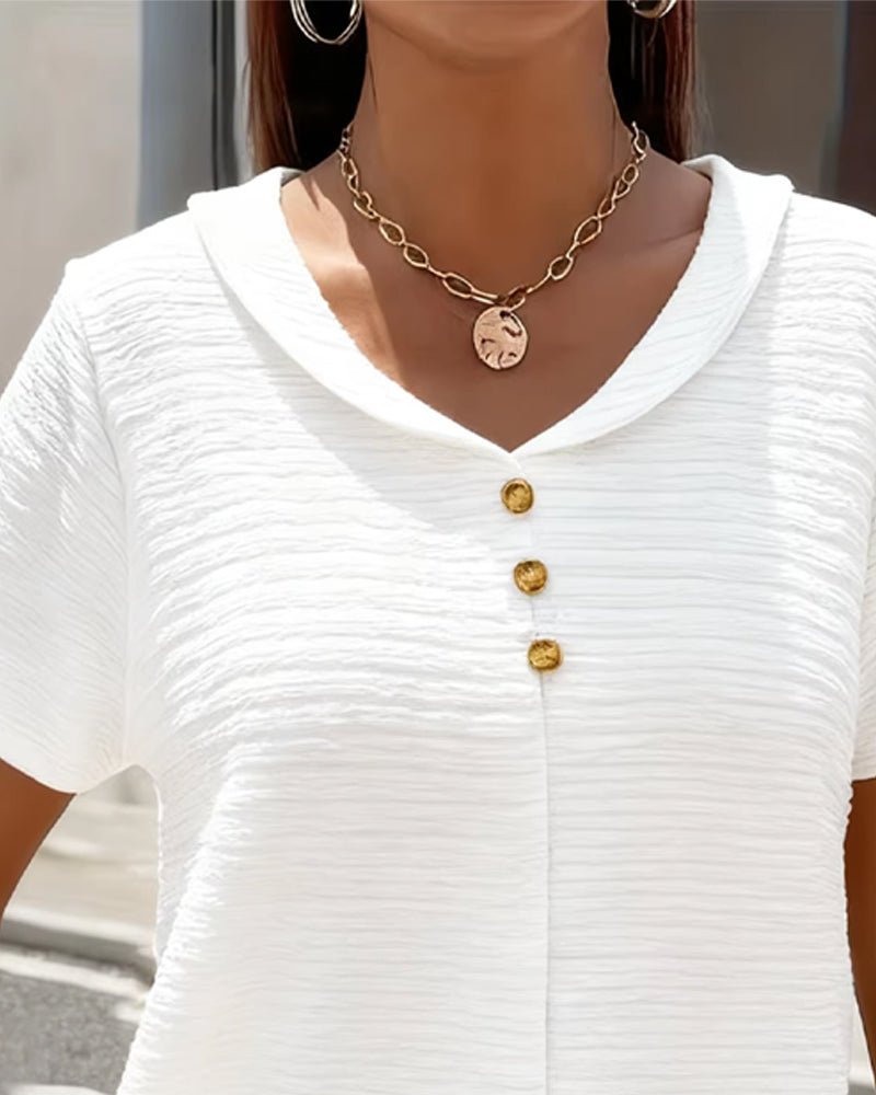 Leah - Peter Pan Collar T-Shirt with Buttons