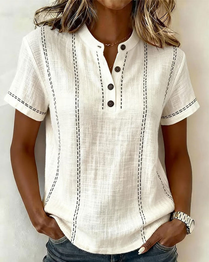 Lillian - Casual Button V-Neck T-Shirt