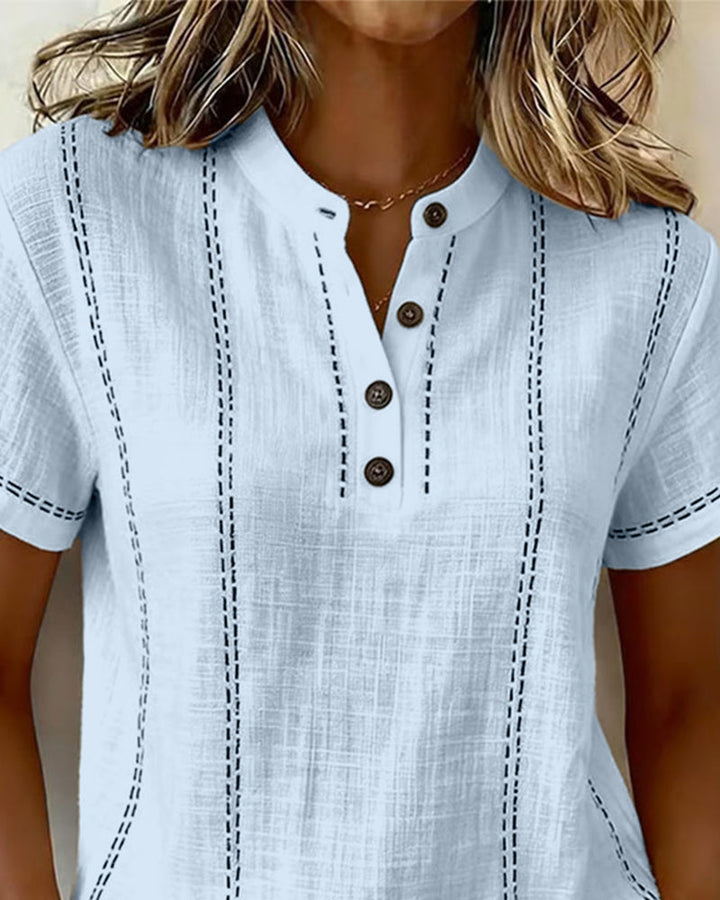 Lillian - Casual Button V-Neck T-Shirt