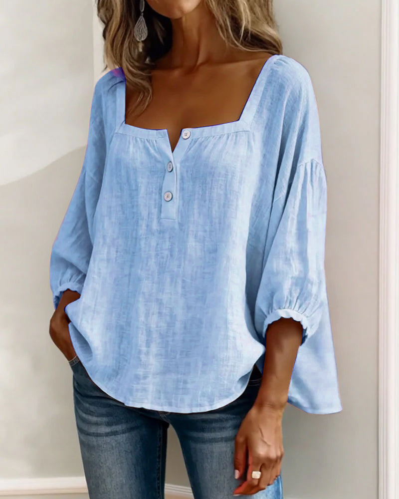 Layla - Square Neck Lantern Sleeve Shirt
