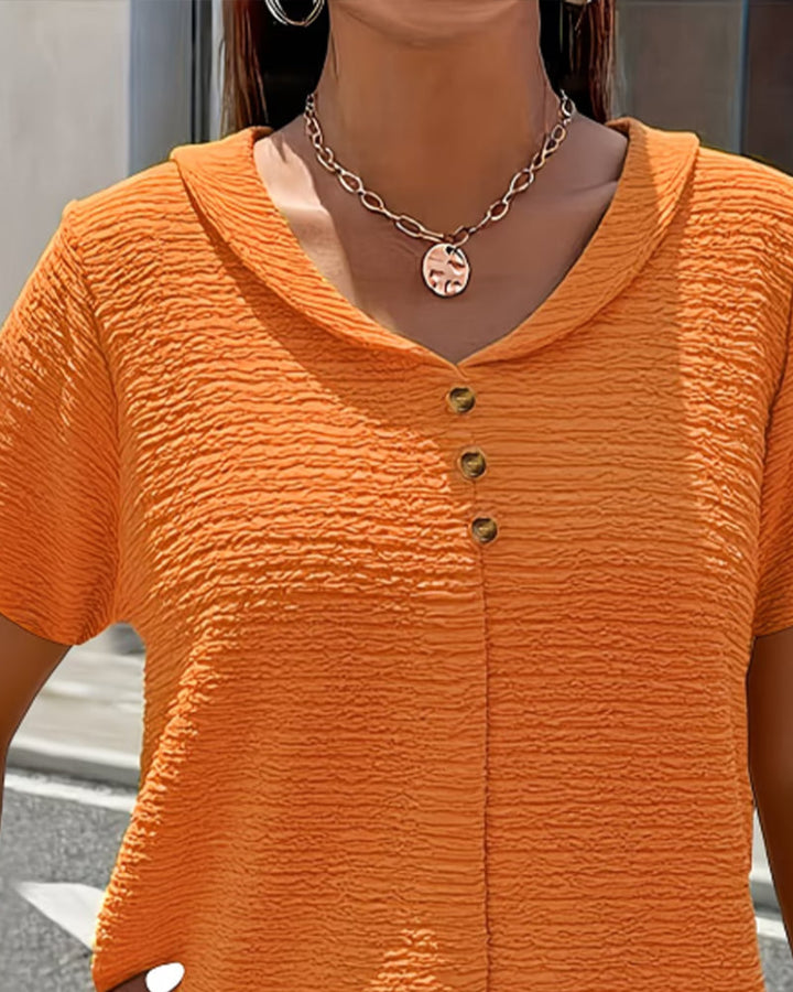 Leah - Peter Pan Collar T-Shirt with Buttons