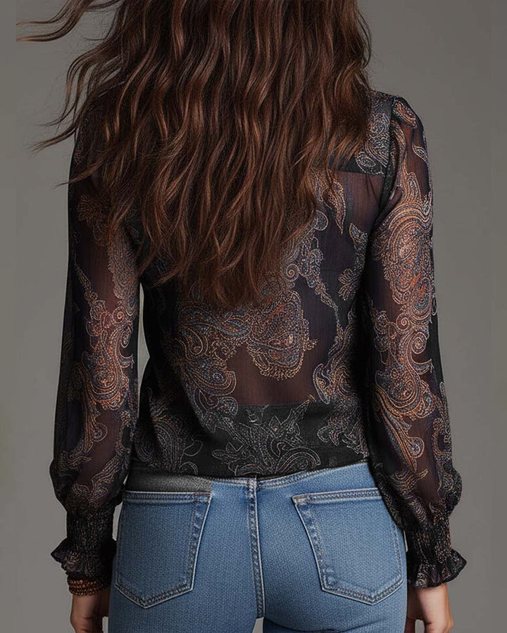 Demi-Zip Ruffled Retro Blouse