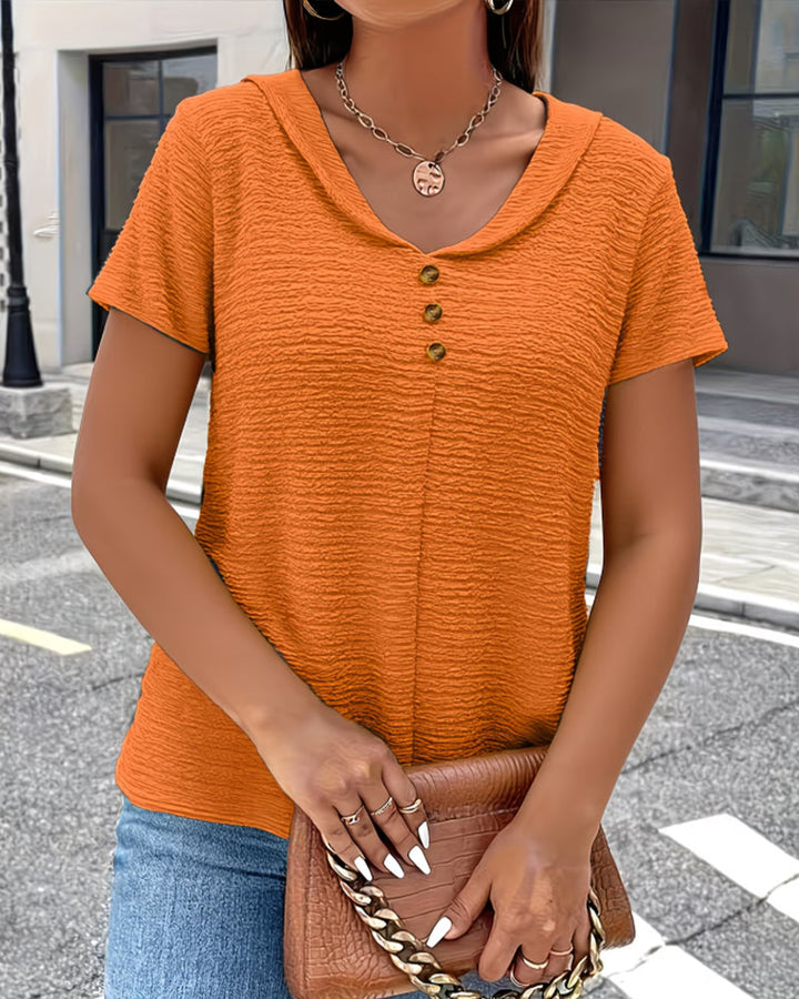 Leah - Peter Pan Collar T-Shirt with Buttons