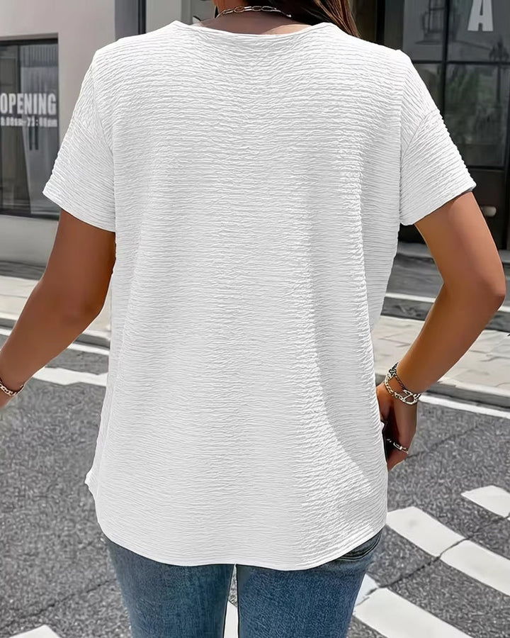 Leah - Peter Pan Collar T-Shirt with Buttons