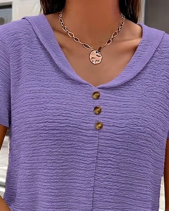 Leah - Peter Pan Collar T-Shirt with Buttons