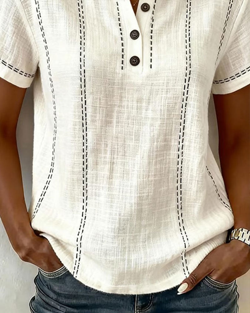 Lillian - Casual Button V-Neck T-Shirt