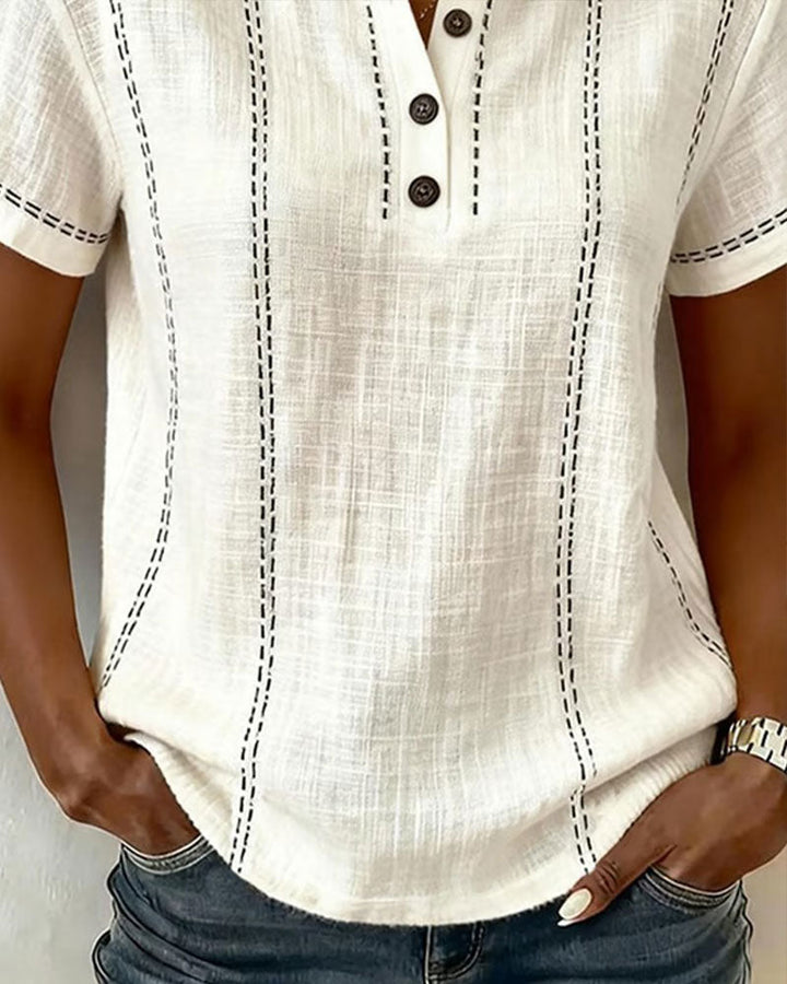 Lillian - Casual Button V-Neck T-Shirt