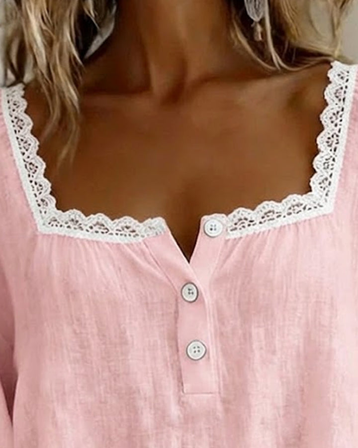 Lily - Lace Blouse with Square Neck and Puff Sleeves