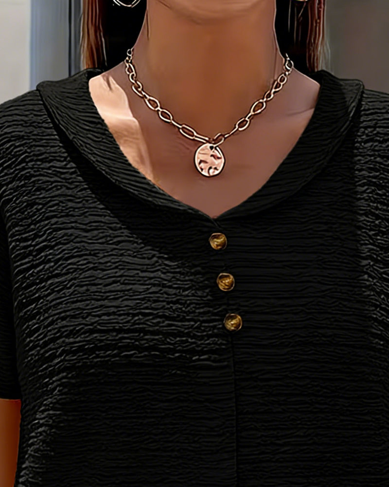 Leah - Peter Pan Collar T-Shirt with Buttons