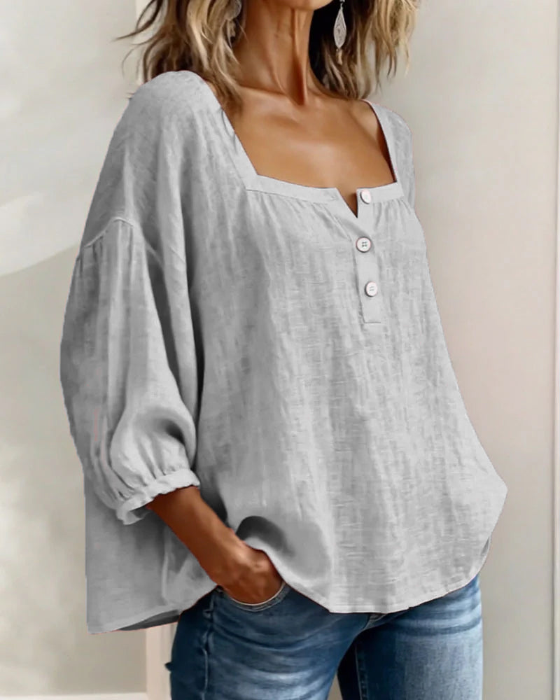 Layla - Square Neck Lantern Sleeve Shirt