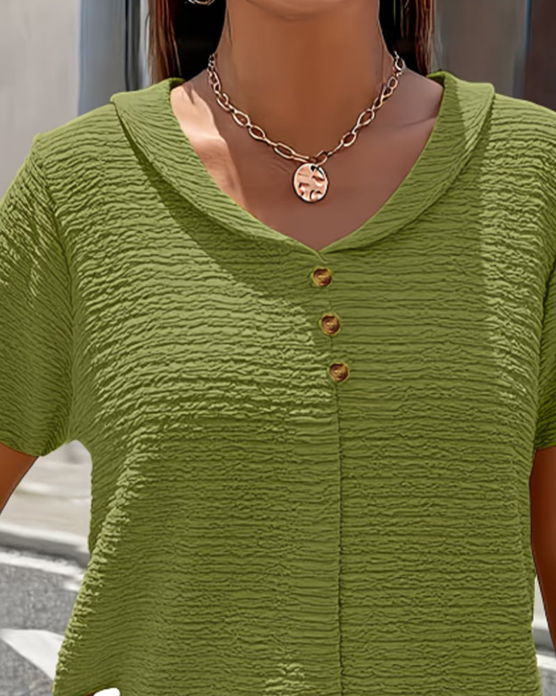 Leah - Peter Pan Collar T-Shirt with Buttons